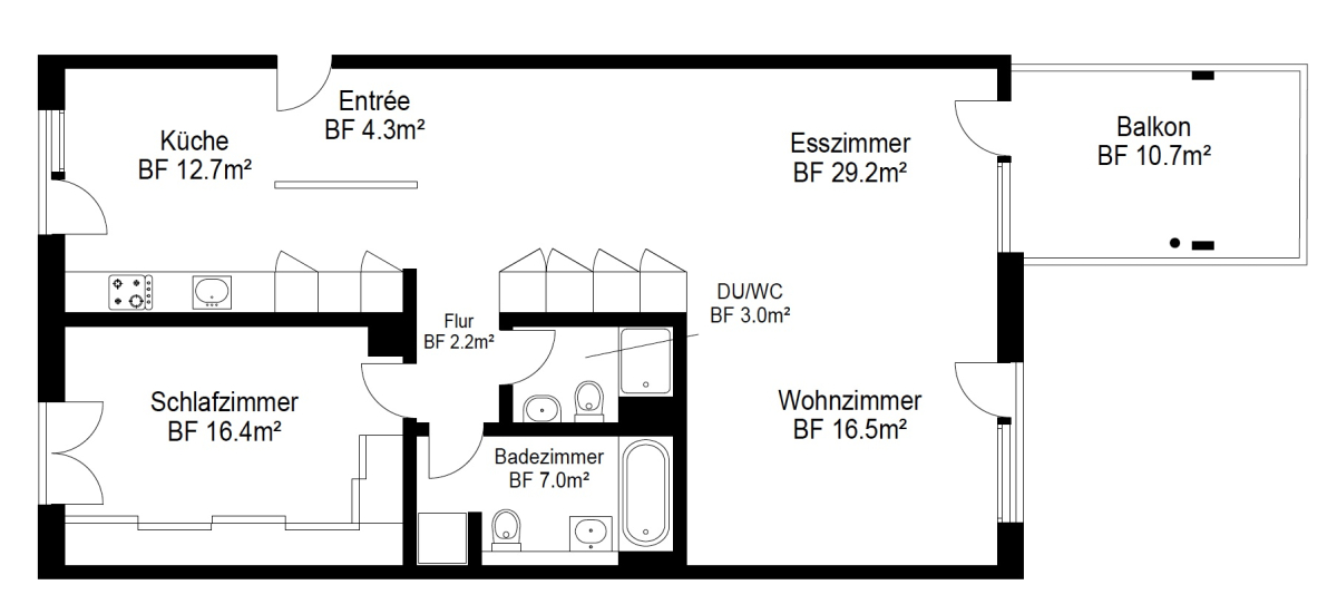 Grundriss - 2.5-Zimmerwohnung ca. 91  m²